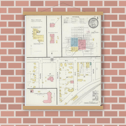 Old map wall art mockup — magnetic wood frame on brick wall — Sanborn Fire Insurance Map from Liberty, Clay County, Missouri (1894) - Complete Map Set