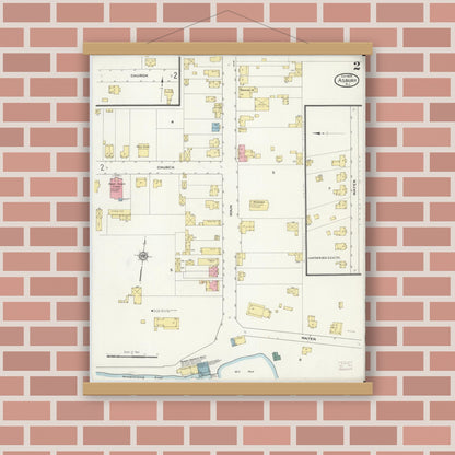 Old map wall art mockup — magnetic wood frame on brick wall — Sanborn Fire Insurance Map from Asbury, Warren County, New Jersey (1909), Sheet #0002