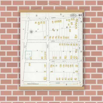 Old map wall art mockup — magnetic wood frame on brick wall — Sanborn Fire Insurance Map from Peekskill, Westchester County, New York (1900), Sheet #0024