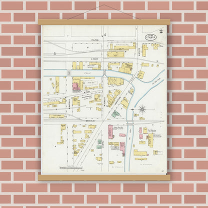 Old map wall art mockup — magnetic wood frame on brick wall — Sanborn Fire Insurance Map from Ithaca, Tompkins County, New York (1898) - Complete Map Set