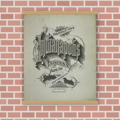 Old map wall art mockup — magnetic wood frame on brick wall — Sanborn Fire Insurance Map from Indianapolis, Marion County, Indiana (1898) - Complete Map Set