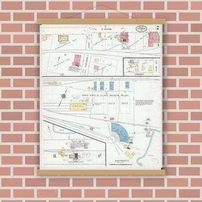 Old map wall art mockup — magnetic wood frame on brick wall — Sanborn Fire Insurance Map from Sparta, Randolph County, Illinois (1910), Sheet #0007