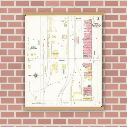 Old map wall art mockup — magnetic wood frame on brick wall — Sanborn Fire Insurance Map from Webster City, Hamilton County, Iowa (1907), Sheet #0003