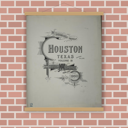Old map wall art mockup — magnetic wood frame on brick wall — Sanborn Fire Insurance Map from Houston, Harris County, Texas (1950) - Complete Map Set