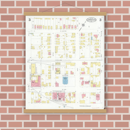 Old map wall art mockup — magnetic wood frame on brick wall — Sanborn Fire Insurance Map from Lawrenceburg, Dearborn County, Indiana (1931), Sheet #0003