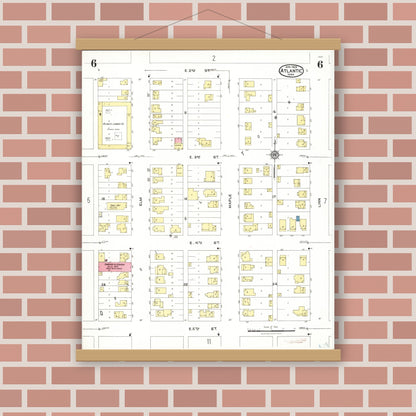 Old map wall art mockup — magnetic wood frame on brick wall — Sanborn Fire Insurance Map from Atlantic, Cass County, Iowa (1923), Sheet #0006