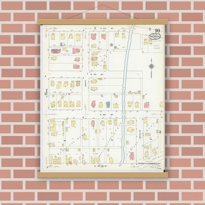 Old map wall art mockup — magnetic wood frame on brick wall — Sanborn Fire Insurance Map from Delphos, Van Wert And Allen Counties, Ohio (1911), Sheet #0010
