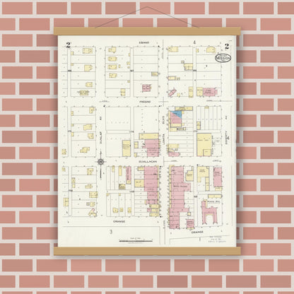 Old map wall art mockup — magnetic wood frame on brick wall — Sanborn Fire Insurance Map from Mission, Hidalgo County, Texas (1925), Sheet #0002