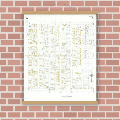 Old map wall art mockup — magnetic wood frame on brick wall — Sanborn Fire Insurance Map from Pasadena, Harris County, Texas (1943), Sheet #0005