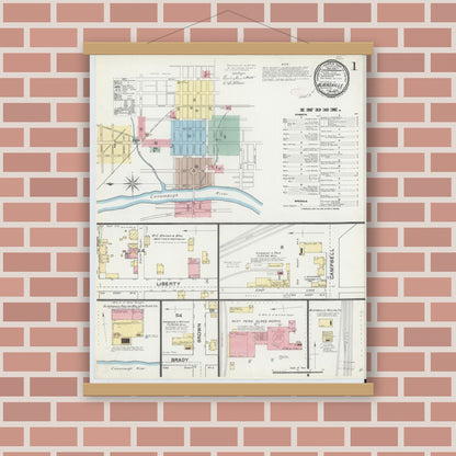 Old map wall art mockup — magnetic wood frame on brick wall — Sanborn Fire Insurance Map from Blairsville, Indiana County, Pennsylvania (1892) - Complete Map Set