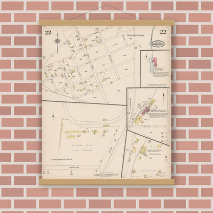 Old map wall art mockup — magnetic wood frame on brick wall — Sanborn Fire Insurance Map from Gainesville, Alachua County, Florida (1922), Sheet #0022