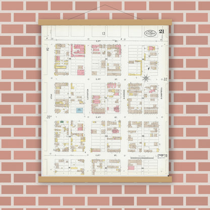 Old map wall art mockup — magnetic wood frame on brick wall — Sanborn Fire Insurance Map from El Paso, El Paso County, Texas (1902), Sheet #0021