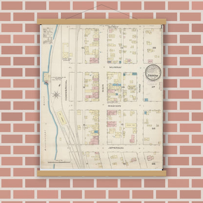 Old map wall art mockup — magnetic wood frame on brick wall — Sanborn Fire Insurance Map from Savanna, Carroll County, Illinois (1885) - Complete Map Set