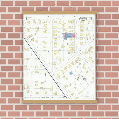 Old map wall art mockup — magnetic wood frame on brick wall — Sanborn Fire Insurance Map from Crystal Lake, McHenry County, Illinois (1929), Sheet #0008