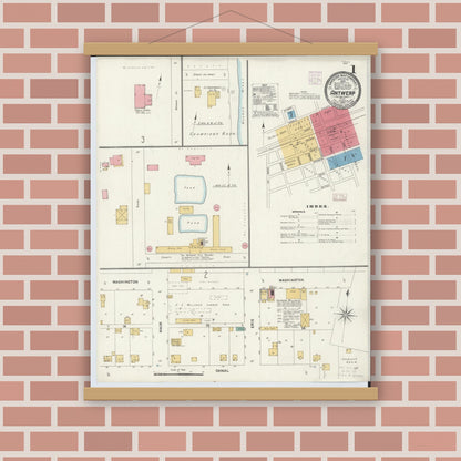 Old map wall art mockup — magnetic wood frame on brick wall — Sanborn Fire Insurance Map from Antwerp, Paulding County, Ohio (1905) - Complete Map Set