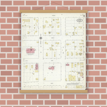 Old map wall art mockup — magnetic wood frame on brick wall — Sanborn Fire Insurance Map from Aitkin, Aitkin County, Minnesota (1914), Sheet #0003