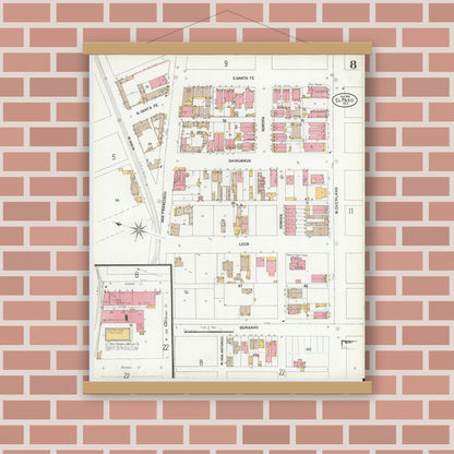 Old map wall art mockup — magnetic wood frame on brick wall — Sanborn Fire Insurance Map from El Paso, El Paso County, Texas (1900), Sheet #0008