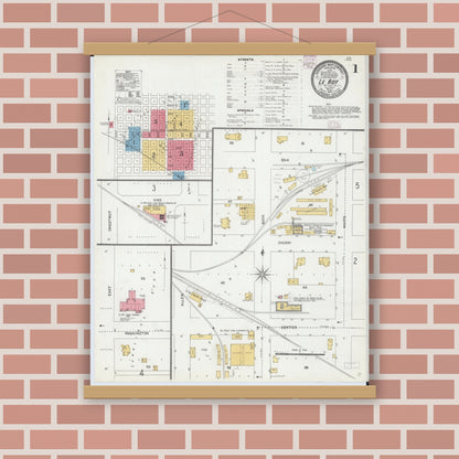 Old map wall art mockup — magnetic wood frame on brick wall — Sanborn Fire Insurance Map from Leroy, McLean County, Illinois (1906) - Complete Map Set