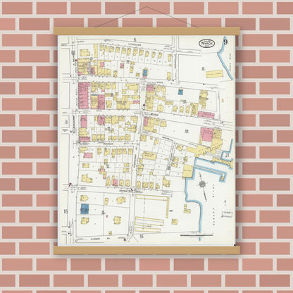 Old map wall art mockup — magnetic wood frame on brick wall — Sanborn Fire Insurance Map from Nyack, Rockland County, New York. (1919), Sheet #0009