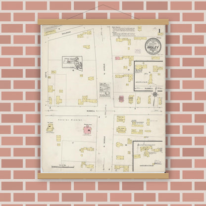 Old map wall art mockup — magnetic wood frame on brick wall — Sanborn Fire Insurance Map from Hadley, Hampshire County, Massachusetts (1915) - Complete Map Set
