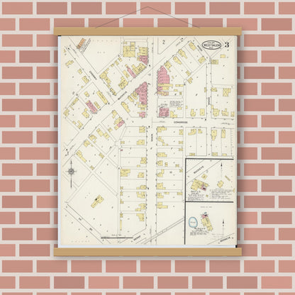 Old map wall art mockup — magnetic wood frame on brick wall — Sanborn Fire Insurance Map from West Salem, Wayne County, Ohio (1915), Sheet #0003