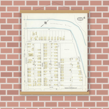 Old map wall art mockup — magnetic wood frame on brick wall — Sanborn Fire Insurance Map from Duryea, Luzerne County, Pennsylvania (1914), Sheet #0006