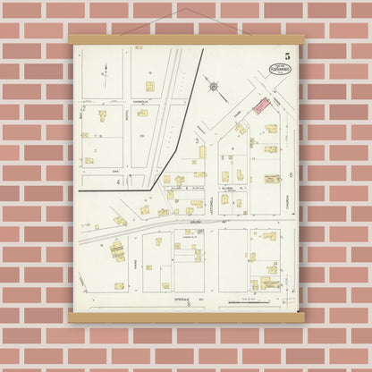 Old map wall art mockup — magnetic wood frame on brick wall — Sanborn Fire Insurance Map from Kissimmee, Osceola County, Florida (1914), Sheet #0005
