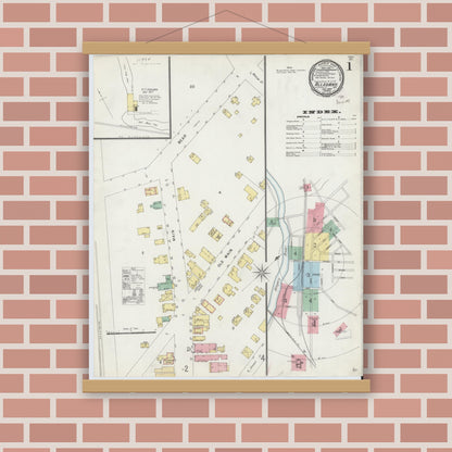 Old map wall art mockup — magnetic wood frame on brick wall — Sanborn Fire Insurance Map from Allegany, Cattaraugus County, New York (1897), Sheet #0001