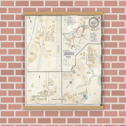 Old map wall art mockup — magnetic wood frame on brick wall — Sanborn Fire Insurance Map from Waialua, Honolulu County, Hawaii (1957), Sheet #0001