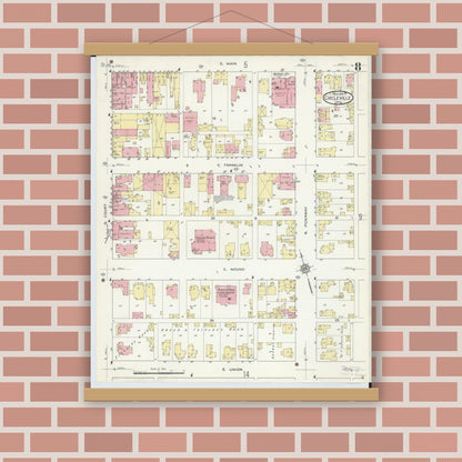 Old map wall art mockup — magnetic wood frame on brick wall — Sanborn Fire Insurance Map from Circleville, Pickaway County, Ohio (1914), Sheet #0008