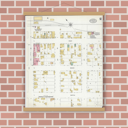 Old map wall art mockup — magnetic wood frame on brick wall — Sanborn Fire Insurance Map from Perham, Otter Tail County, Minnesota (1904), Sheet #0002