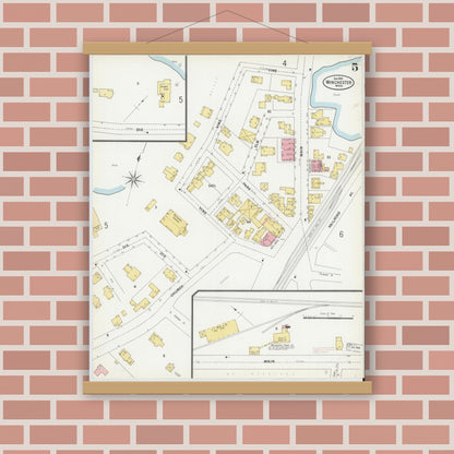 Old map wall art mockup — magnetic wood frame on brick wall — Sanborn Fire Insurance Map from Winchester, Middlesex County, Massachusetts (1899), Sheet #0005