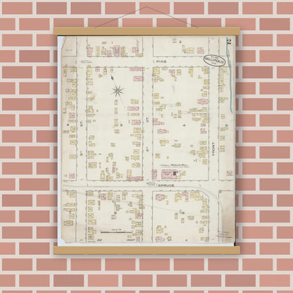 Old map wall art mockup — magnetic wood frame on brick wall — Sanborn Fire Insurance Map from Gallipolis, Gallia County, Ohio (1885), Sheet #0002