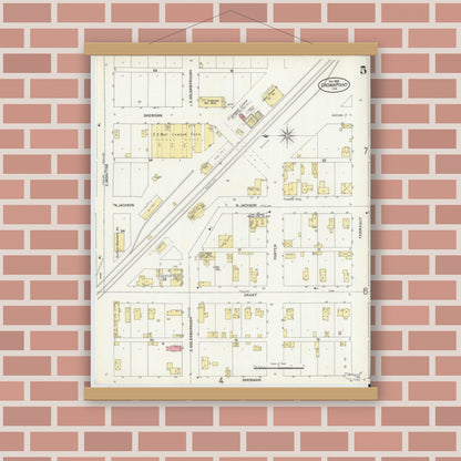 Old map wall art mockup — magnetic wood frame on brick wall — Sanborn Fire Insurance Map from Crown Point, Lake County, Indiana (1905), Sheet #0005