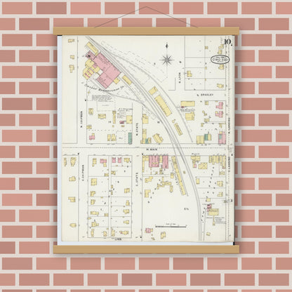 Old map wall art mockup — magnetic wood frame on brick wall — Sanborn Fire Insurance Map from Owosso, Shiawassee County, Michigan (1894), Sheet #0010