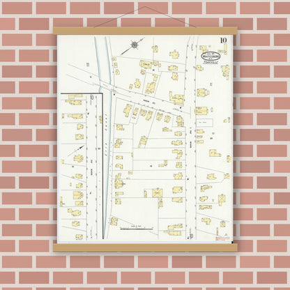 Old map wall art mockup — magnetic wood frame on brick wall — Sanborn Fire Insurance Map from Whitesboro, Oneida County, New York (1911), Sheet #0010