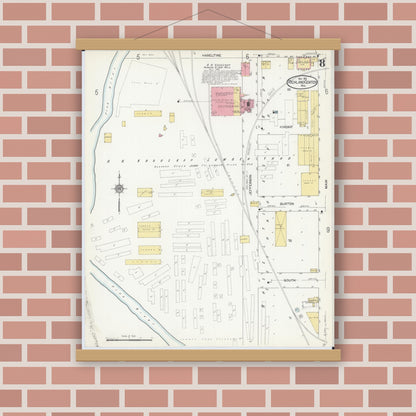 Old map wall art mockup — magnetic wood frame on brick wall — Sanborn Fire Insurance Map from Richland Center, Richland County, Wisconsin (1912), Sheet #0008