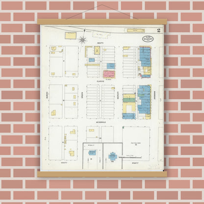 Old map wall art mockup — magnetic wood frame on brick wall — Sanborn Fire Insurance Map from Quanah, Hardeman County, Texas (1904), Sheet #0002
