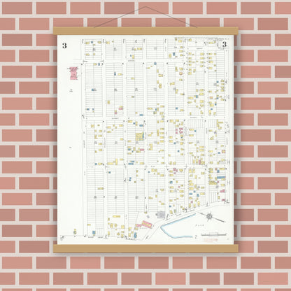 Old map wall art mockup — magnetic wood frame on brick wall — Sanborn Fire Insurance Map from East Paterson, Bergen County, New Jersey (1932), Sheet #0003