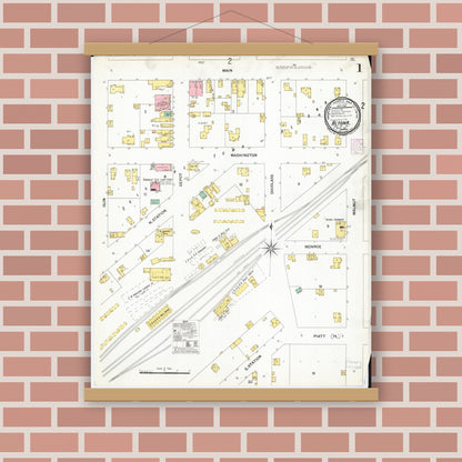 Old map wall art mockup — magnetic wood frame on brick wall — Sanborn Fire Insurance Map from Altona, Knox County, Illinois (1901) - Complete Map Set
