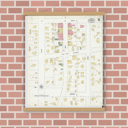 Old map wall art mockup — magnetic wood frame on brick wall — Sanborn Fire Insurance Map from Homer, Calhoun County, Michigan (1899), Sheet #0002