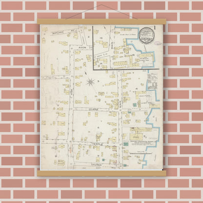 Old map wall art mockup — magnetic wood frame on brick wall — Sanborn Fire Insurance Map from Somerset, Bristol County, Massachusetts (1885) - Complete Map Set