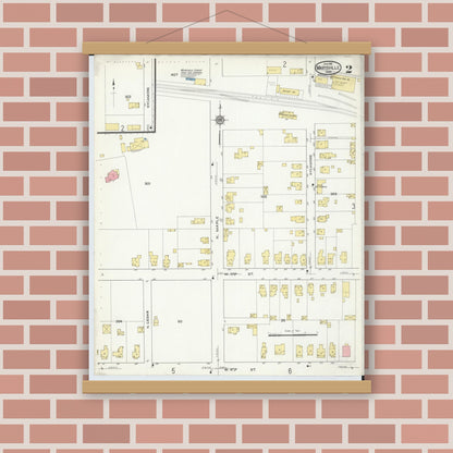 Old map wall art mockup — magnetic wood frame on brick wall — Sanborn Fire Insurance Map from Marysville, Union County, Ohio (1916), Sheet #0002