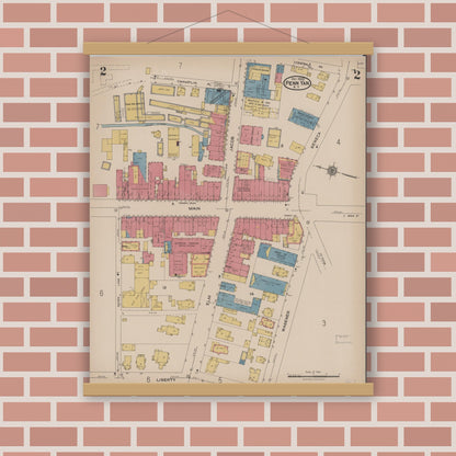 Old map wall art mockup — magnetic wood frame on brick wall — Sanborn Fire Insurance Map from Penn Yan, Yates County, New York (1922) - Complete Map Set