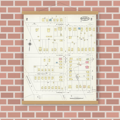 Old map wall art mockup — magnetic wood frame on brick wall — Sanborn Fire Insurance Map from Merchantville, Camden County, New Jersey (1925), Sheet #0002