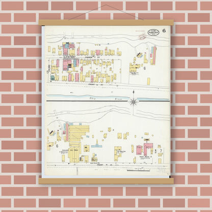 Old map wall art mockup — magnetic wood frame on brick wall — Sanborn Fire Insurance Map from Pomeroy, Meigs County, Ohio (1899), Sheet #0006