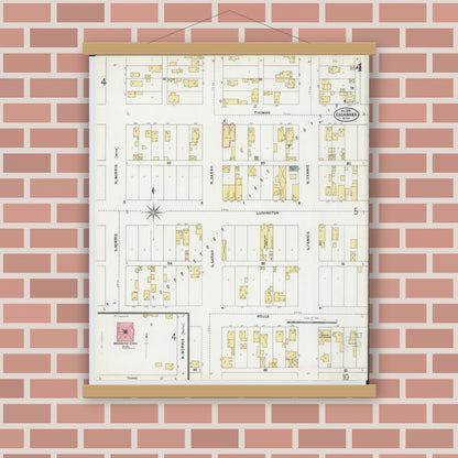 Old map wall art mockup — magnetic wood frame on brick wall — Sanborn Fire Insurance Map from Escanaba, Delta County, Michigan (1899), Sheet #0004