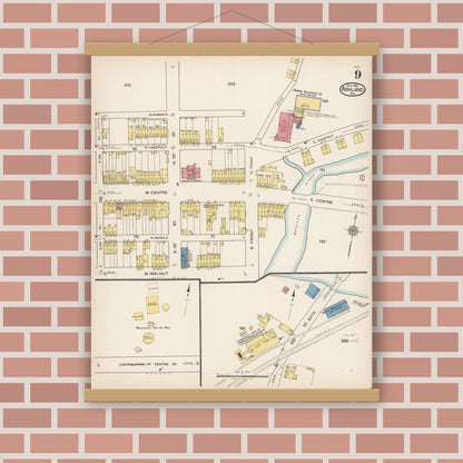 Old map wall art mockup — magnetic wood frame on brick wall — Sanborn Fire Insurance Map from Ashland, Schuylkill County, Pennsylvania (1921), Sheet #0009