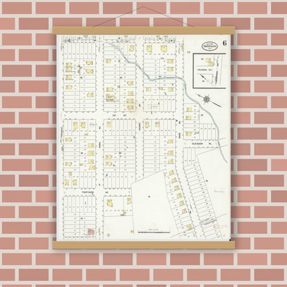 Old map wall art mockup — magnetic wood frame on brick wall — Sanborn Fire Insurance Map from Harrison, Westchester County, New York (1911), Sheet #0006