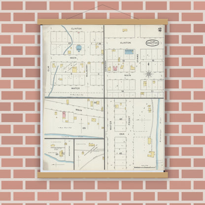 Old map wall art mockup — magnetic wood frame on brick wall — Sanborn Fire Insurance Map from Grafton, Jersey County, Illinois (1894), Sheet #0002